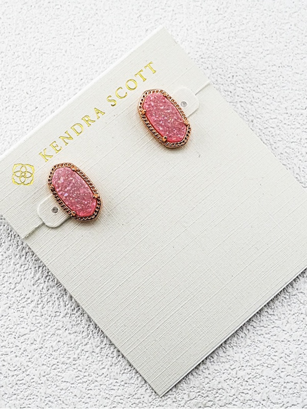 Kendra Scott Rose Gold Pink Drusy Oval Stud Earrings